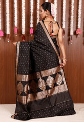 Black Katan Pure Silk Saree With Blouse Piece