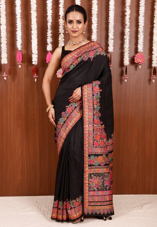 Black Kani Silk Saree With Blouse Piece