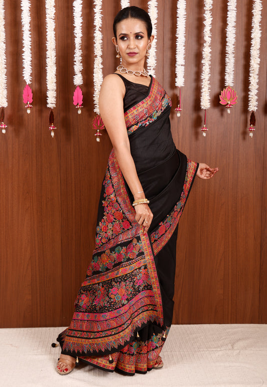 Black Kani Silk Saree With Blouse Piece