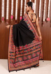 Black Kani Silk Saree With Blouse Piece