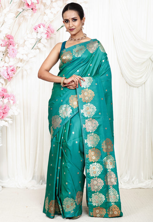 Sea Green Katan Silk Saree With Blouse Piece