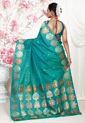 Sea Green Katan Silk Saree With Blouse Piece