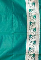 Dual Shades of Green and Blue Wedding Banarasi Silk Saree with Blouse Piece