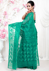 Rama Green Dhakai Jamdani Cotton Saree without Blouse Piece