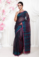 Maroon Dhakai Jamdani Cotton Saree without Blouse Piece