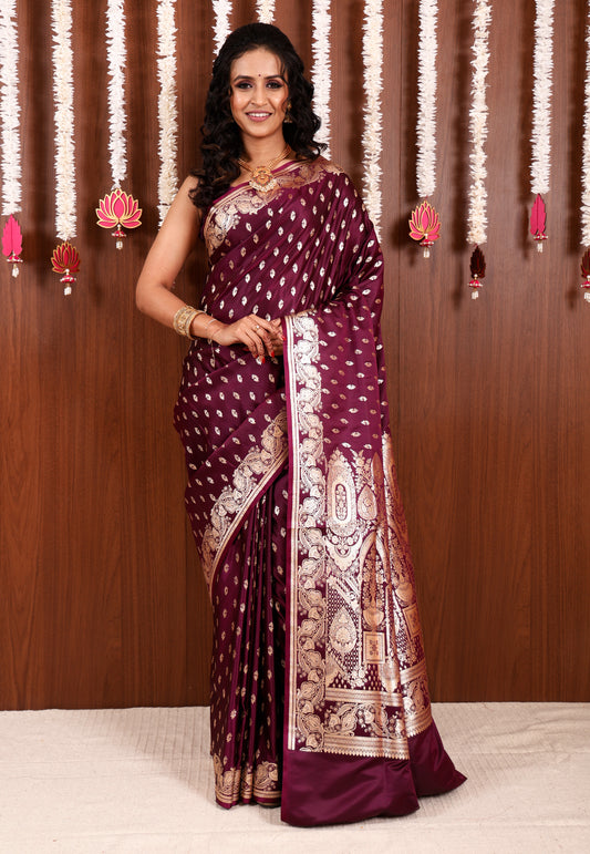 Purple Wedding Banarasi Silk Saree with Blouse Piece