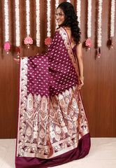 Purple Wedding Banarasi Silk Saree with Blouse Piece