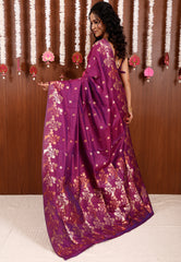 Purple Katan Silk Saree With Blouse Piece