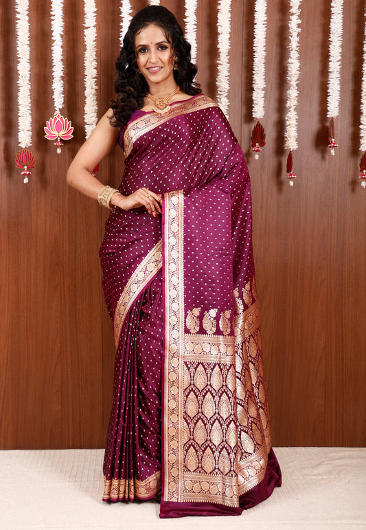 Purple Wedding Banarasi Silk Saree with Blouse Piece