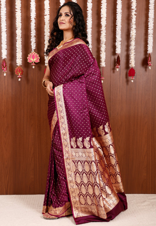 Purple Wedding Banarasi Silk Saree with Blouse Piece