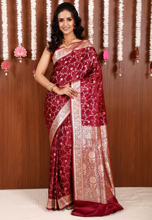 Maroon Wedding Banarasi Silk Saree with Blouse Piece