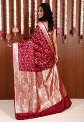 Maroon Wedding Banarasi Silk Saree with Blouse Piece