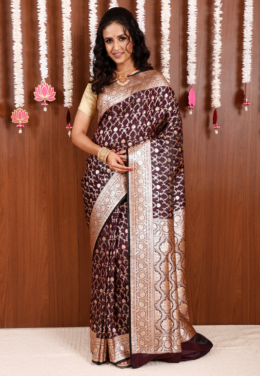 Garnet Wedding Banarasi Silk Saree with Blouse Piece