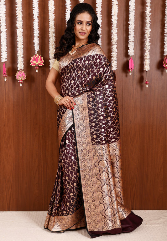 Garnet Wedding Banarasi Silk Saree with Blouse Piece