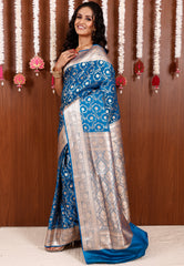 Feroza Blue Wedding Banarasi Silk Saree with Blouse Piece