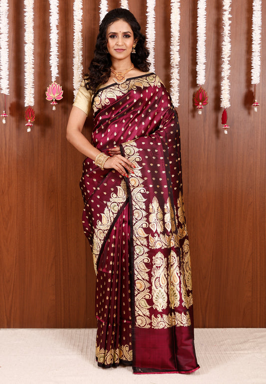 Magenta Wedding Banarasi Silk Saree with Blouse Piece