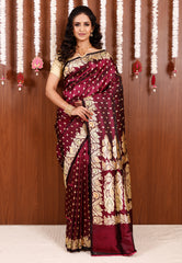 Magenta Wedding Banarasi Silk Saree with Blouse Piece