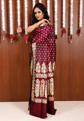 Magenta Wedding Banarasi Silk Saree with Blouse Piece