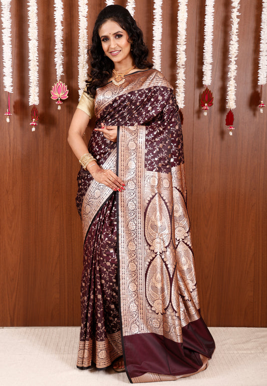 Garnet Wedding Banarasi Silk Saree with Blouse Piece