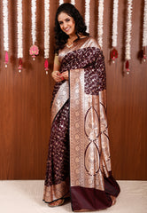 Garnet Wedding Banarasi Silk Saree with Blouse Piece