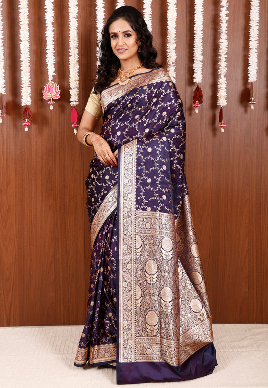 Purple Wedding Banarasi Silk Saree with Blouse Piece