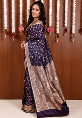 Purple Wedding Banarasi Silk Saree with Blouse Piece