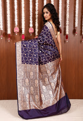 Purple Wedding Banarasi Silk Saree with Blouse Piece