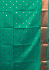 Rama Green Katan Silk Saree With Blouse Piece