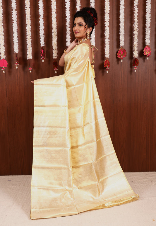 Golden Tissue Kanjivaram Pure Silk Saree With Blouse Piece