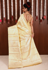 Golden Tissue Kanjivaram Pure Silk Saree With Blouse Piece