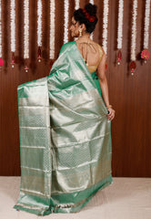 Sea Green Tissue Kanjivaram Pure Silk Saree With Blouse Piece