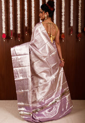 Mauve Tissue Kanjivaram Pure Silk Saree With Blouse Piece