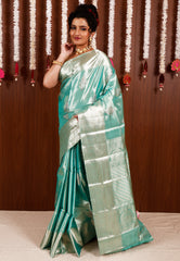 Sea Green Tissue Kanjivaram Pure Silk Saree With Blouse Piece