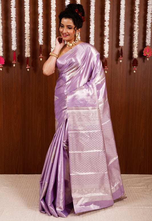 Mauve Tissue Kanjivaram Pure Silk Saree With Blouse Piece