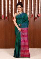 Peacock Blue  Katan Pure Silk Saree With Blouse Piece