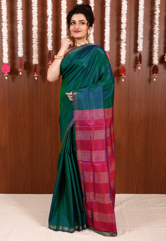 Peacock Blue  Katan Pure Silk Saree With Blouse Piece