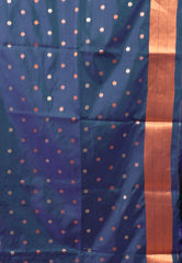 Peacock Blue Katan Silk Saree With Blouse Piece