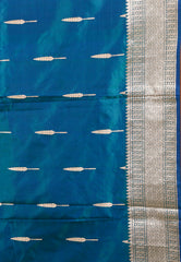 Peacock Blue Katan Pure Silk Saree With Blouse Piece