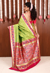 Parrot Green with Rani Pink Minakari Border Kanjivaram Silk Saree With Blouse Piece