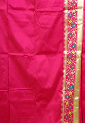 Parrot Green with Rani Pink Minakari Border Kanjivaram Silk Saree With Blouse Piece