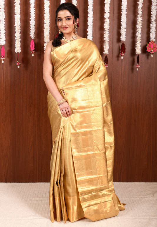 Gold Tissue Kanjivaram Pure Silk Saree With Blouse Piece
