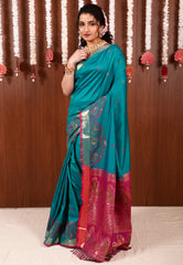 Rama Green Katan Silk Saree With Blouse Piece