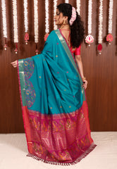 Rama Green Katan Silk Saree With Blouse Piece