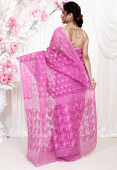 Pink Dhakai Jamdani Cotton Saree without Blouse Piece