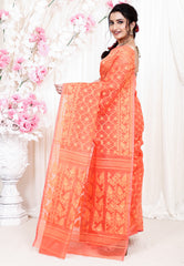 Orange Dhakai Jamdani Cotton Saree without Blouse Piece