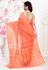 Orange Dhakai Jamdani Cotton Saree without Blouse Piece