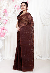 Brown Dhakai Jamdani Cotton Saree without Blouse Piece