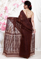 Brown Dhakai Jamdani Cotton Saree without Blouse Piece