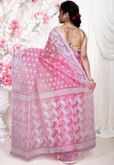 Pink Dhakai Jamdani Cotton Saree without Blouse Piece