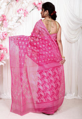 Onion Pink Dhakai Jamdani Cotton Saree without Blouse Piece